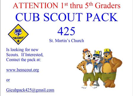 Cub Scout Pack 425 - St. Martin's Church is having a new scout registr...